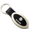 Genuine Black Leather Oval Silver Suzuki Logo Key Chain Fob Ring