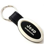 Genuine Black Leather Oval Silver Jeep Rubicon Logo Key Chain Fob Ring