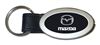 Genuine Black Leather Oval Silver Mazda Logo Key Chain Fob Ring