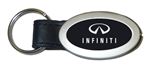 Genuine Black Leather Oval Silver Infiniti Logo Key Chain Fob Ring