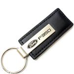 Genuine Black Leather Rectangular Silver Ford F350 Logo Key Chain Fob Ring