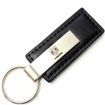 Genuine Black Leather Rectangular Silver Dodge Ram Hemi Logo Key Chain Fob Ring