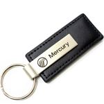 Genuine Black Leather Rectangular Silver Mercury Logo Key Chain Fob Ring