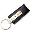 Genuine Black Leather Rectangular Silver Lincoln Logo Key Chain Fob Ring