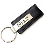 Genuine Black Leather Rectangular Silver Mazda Miata MX5 Logo Key Chain Fob Ring