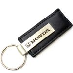 Genuine Black Leather Rectangular Silver Honda Logo Key Chain Fob Ring