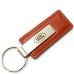 Genuine Brown Leather Rectangular Silver Land Rover Logo Key Chain Fob Ring