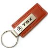 Genuine Brown Leather Rectangular Silver Acura TSX Logo Key Chain Fob Ring