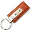 Genuine Brown Leather Rectangular Silver Acura ZDX Logo Key Chain Fob Ring