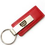 Genuine Red Leather Rectangular Silver Jeep Grille Logo Key Chain Fob Ring