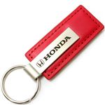 Genuine Red Leather Rectangular Silver Honda Logo Key Chain Fob Ring