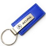 Genuine Blue Leather Rectangular Silver Acura Logo Key Chain Fob Ring