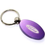 Purple Aluminum Metal Oval Ford Logo Key Chain Fob Chrome Ring