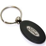 Black Aluminum Metal Oval Ford Logo Key Chain Fob Chrome Ring