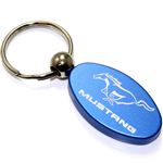 Blue Aluminum Metal Oval Ford Mustang Logo Key Chain Fob Chrome Ring