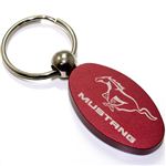 Burgundy Red Aluminum Metal Oval Ford Mustang Logo Key Chain Fob Chrome Ring