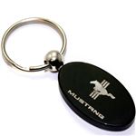 Black Aluminum Metal Oval Ford Mustang Logo Key Chain Fob Chrome Ring