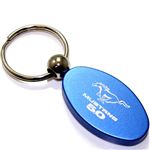 Blue Aluminum Metal Oval Ford Mustang 5.0 Logo Key Chain Fob Chrome Ring