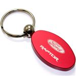Red Aluminum Metal Oval Ford Raptor Logo Key Chain Fob Chrome Ring