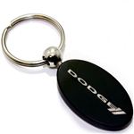 Black Aluminum Metal Oval Dodge Stripes Logo Key Chain Fob Chrome Ring