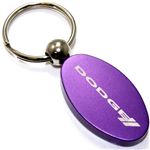 Purple Aluminum Metal Oval Dodge Stripes Logo Key Chain Fob Chrome Ring