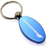 Blue Aluminum Metal Oval Dodge Stripes Logo Key Chain Fob Chrome Ring