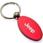 Red Aluminum Metal Oval Jeep Logo Key Chain Fob Chrome Ring