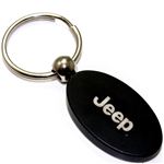 Black Aluminum Metal Oval Jeep Logo Key Chain Fob Chrome Ring