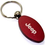 Burgundy Red Aluminum Metal Oval Jeep Logo Key Chain Fob Chrome Ring
