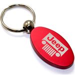 Red Aluminum Metal Oval Jeep Grille Logo Key Chain Fob Chrome Ring