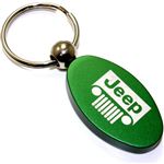 Green Aluminum Metal Oval Jeep Grille Logo Key Chain Fob Chrome Ring