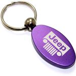 Purple Aluminum Metal Oval Jeep Grille Logo Key Chain Fob Chrome Ring