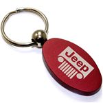 Burgundy Red Aluminum Metal Oval Jeep Grille Logo Key Chain Fob Chrome Ring