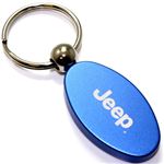 Blue Aluminum Metal Oval Jeep Logo Key Chain Fob Chrome Ring