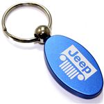 Blue Aluminum Metal Oval Jeep Grille Logo Key Chain Fob Chrome Ring