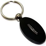 Black Aluminum Metal Oval Chrysler Logo Key Chain Fob Chrome Ring