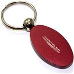 Burgundy Red Aluminum Metal Oval Chrysler Logo Key Chain Fob Chrome Ring