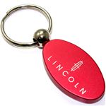 Red Aluminum Metal Oval Lincoln Logo Key Chain Fob Chrome Ring