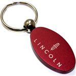 Burgundy Red Aluminum Metal Oval Lincoln Logo Key Chain Fob Chrome Ring