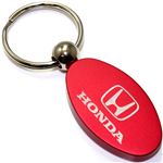 Red Aluminum Metal Oval Honda Logo Key Chain Fob Chrome Ring