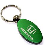 Green Aluminum Metal Oval Honda Logo Key Chain Fob Chrome Ring