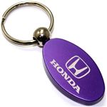 Purple Aluminum Metal Oval Honda Logo Key Chain Fob Chrome Ring