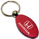 Burgundy Red Aluminum Metal Oval Honda Logo Key Chain Fob Chrome Ring