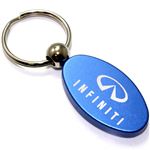 Blue Aluminum Metal Oval Infiniti Logo Key Chain Fob Chrome Ring