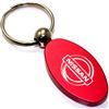 Red Aluminum Metal Oval Nissan Logo Key Chain Fob Chrome Ring