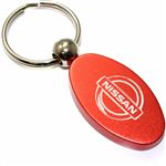 Orange Aluminum Metal Oval Nissan Logo Key Chain Fob Chrome Ring