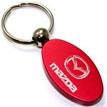 Red Aluminum Metal Oval Mazda Logo Key Chain Fob Chrome Ring