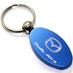 Blue Aluminum Metal Oval Mazda Miata MX5 Logo Key Chain Fob Chrome Ring
