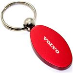 Red Aluminum Metal Oval Volvo Logo Key Chain Fob Chrome Ring