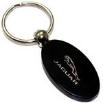 Black Aluminum Metal Oval Jaguar Logo Key Chain Fob Chrome Ring